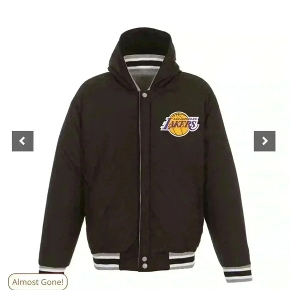 🆕 Men’s LA Lakers Embroidered Logo Reversible Hooded Fleece Full-Snap Jacket - Picture 3 of 6
